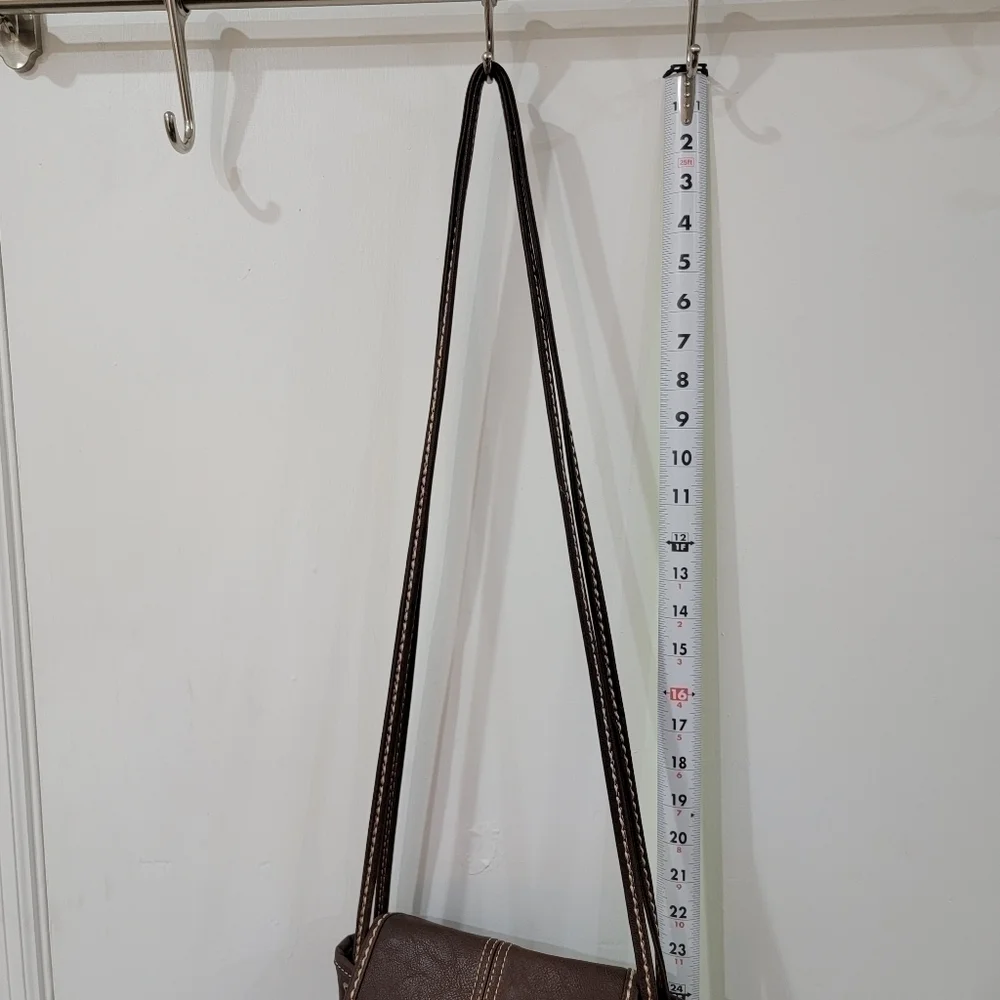 Zhi Zhou Crossbody Bag Flap Top Brown with Contrast Stitching